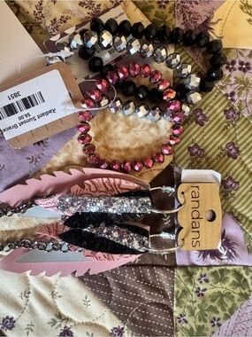 Pink and Black Feather Drop Earrings with Glitter Accents